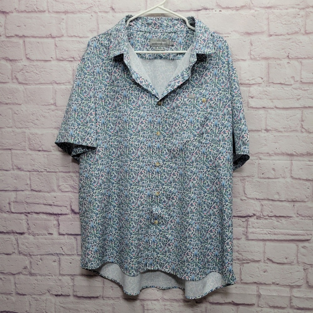 Southern Shirt Tropical Bird Print Button Shirt Sz 2X Coastal Beach Performance